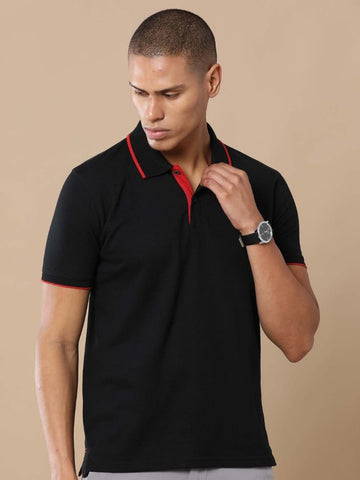 Sustainable Polo - Black (Red Tipping)