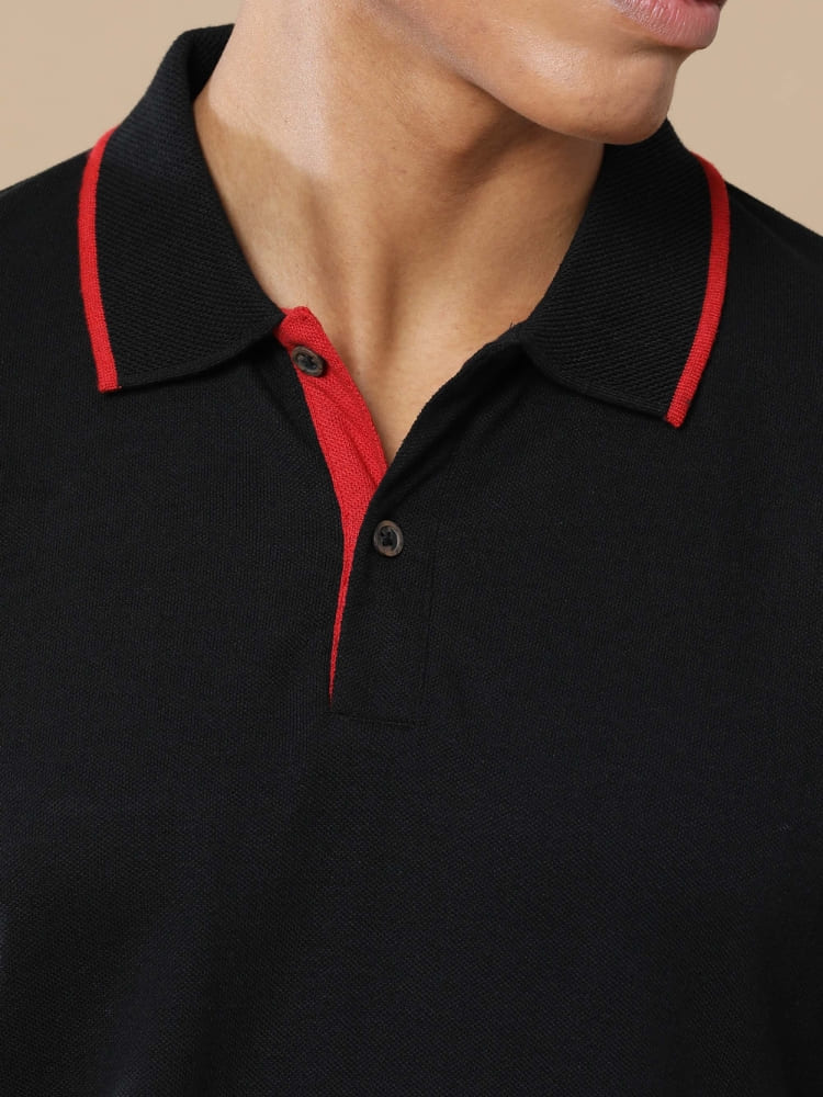 Sustainable Polo - Black (Red Tipping)